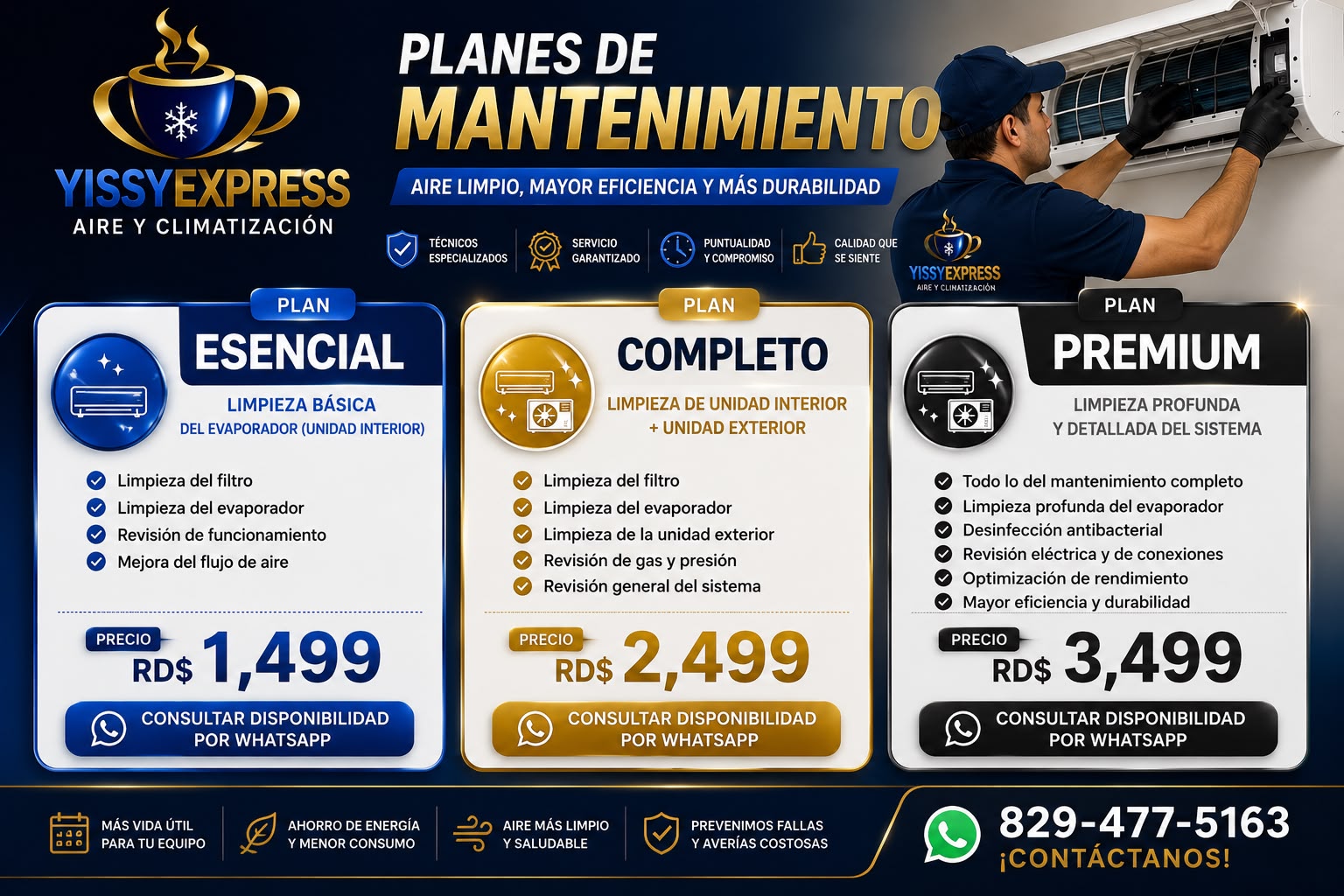 Planes de mantenimiento de aire acondicionado YissyExpress desde RD$1,499