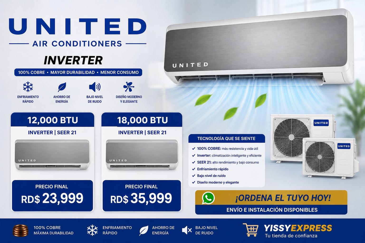 Oferta de aires acondicionados United Inverter de 12,000 y 18,000 BTU en YissyExpress